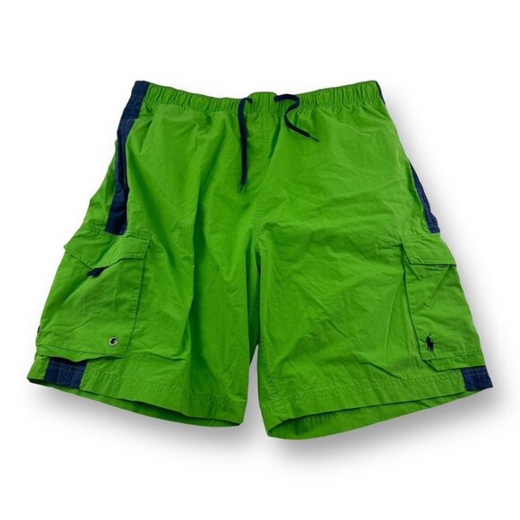 Polo Sport Ralph Lauren Green & Blue Cotton Nylon Lined Cargo Swim Trunks Size L